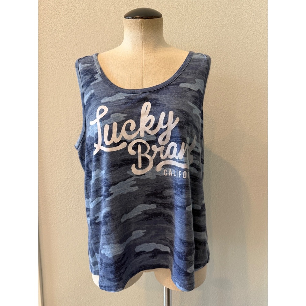 Lucky Brand Women's XXL Blue Camo Lucky Brand California Graphic Tank Top